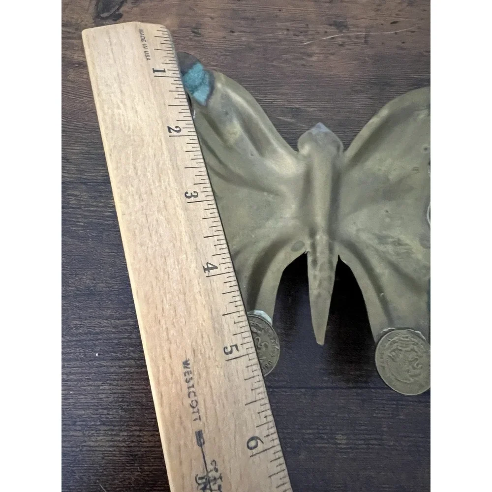 Vintage Brass‎ Butterfly Ashtray Mexican Coin Cigarette Rests 1960s 1970s